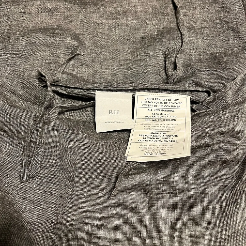 Restoration Hardware Quilted Linen Lumbar Pillow Sham - Graphite